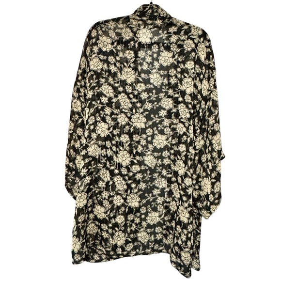 LUCKY BRAND Floral Printed Chiffon Metallic Striped Open Front Kimono Cardigan - Picture 8 of 12